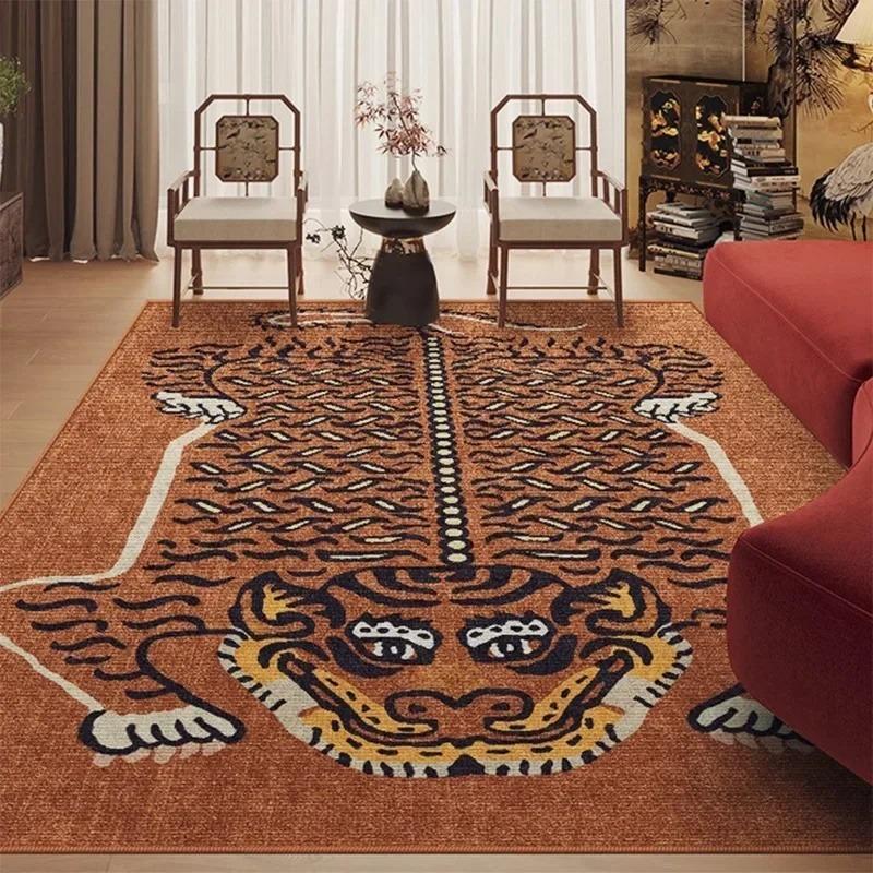 Moroccan-Inspired Tiger Living Room Carpet Ethnic Rug Large Easy-Clean Washable Non-slip Bedroom Stylish Home Decor Floor Mat