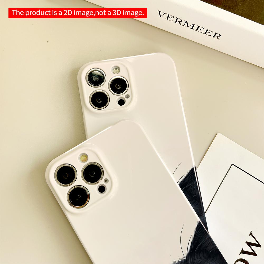 2DFlat Black Cat Eyes Cute Phone Case All Inclusive Film Hard Phone Case, Compatible with iPhone 18 Pro Max 17 16 15 14 13 12 11