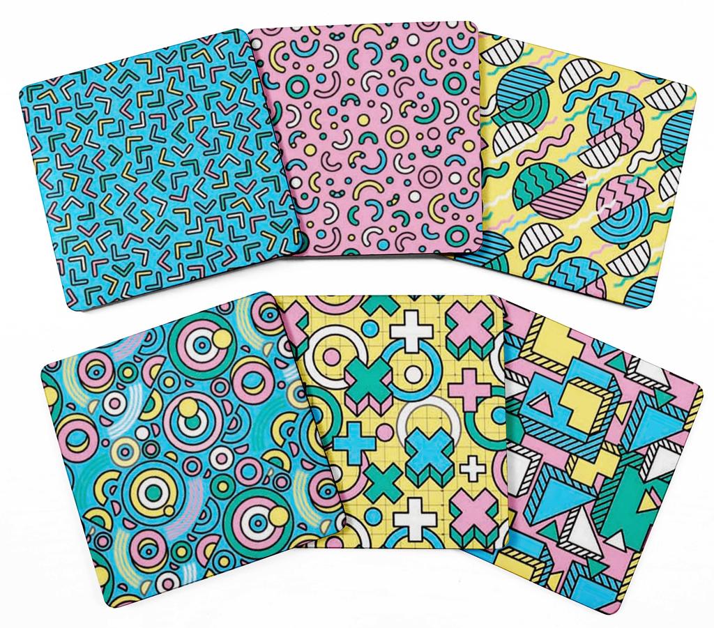 Inkdotpot Set of 6 Drink Coasters Decorative Non,Slip Cork Base 4-inch Square Printed Coasters Easy Clean
