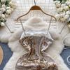Sexy Sequin Slip One Piece Dress Women Patchwork Chic Vintage Evening Party Dresses Female Korean Fashion Design Slim Ceremonial Dress 2024