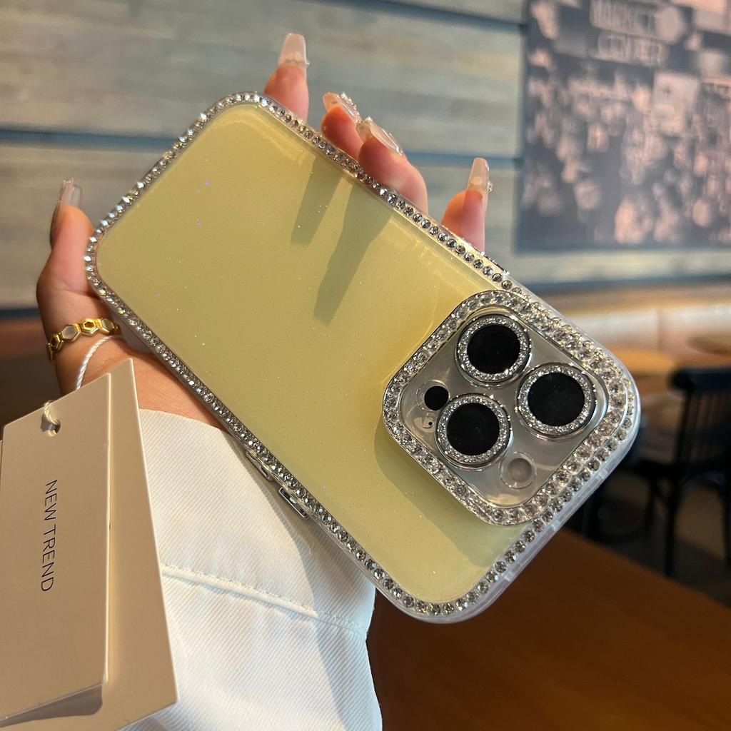 Luxury Bling Glitter Cute Clear Soft Phone Case For iPhone 16 15 14 13 12 Pro Max 11 Diamond Frame Bumper Shining Cover Girly