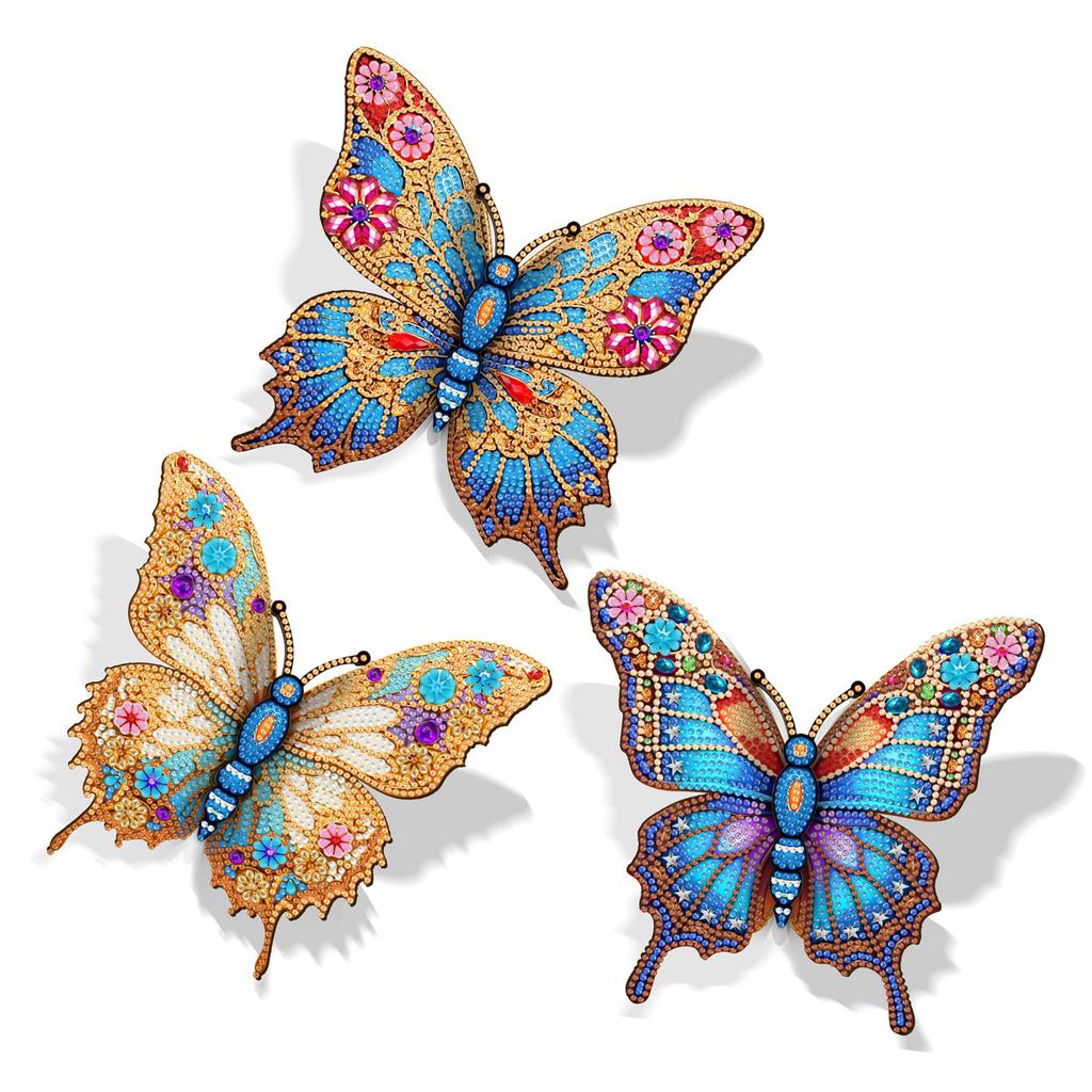 3 Stück DIY Schmetterling 3D Diamantmalerei Ornament für Erwachsene/Anfänger Geschenkidee Heimdekoration Edelstein Kunst Diamantmalerei Sets 18x18cm