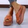Grenzüberschreitende europäische und amerikanische große einfarbige Sommer neue runde Kopf dicke Unterseite Mode lässige Oberbekleidung Ein-Charakter-Sandalen Frauen