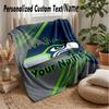 Seattle Seahawks Custom Flannel Throw Blanket Print Your Name Text Soft Warm Blanket Holiday Present
