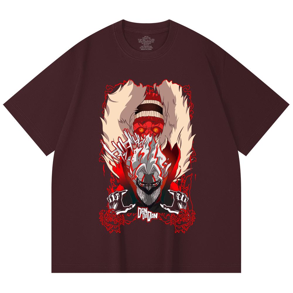 

230 Gsm 100% Cotton Dandadan V34 Okarun Turbo Print Unisex Heavy Cotton T Shirt 2XL вина червоного кольору