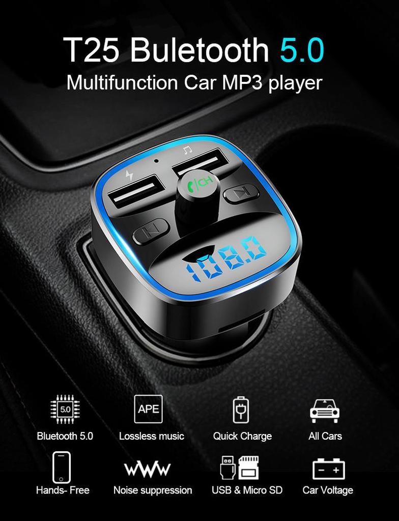 Car Bluetooth MP3 Player & Smart Voice Navigation with Dual USB Charger