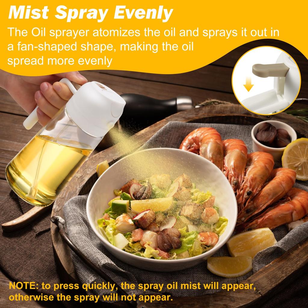 2 IN 1 Kitchen Oil Spray Bottle 500ml Heat-Resistant Food-Grade Plastic No Drip Design Sous VideBakingHealthy Cooking