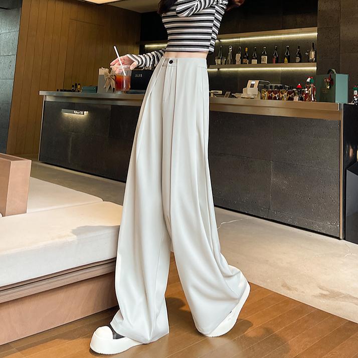 Dimanaf Jarní dámské kalhoty plus size se širokými nohavicemi, základní elastické kalhoty, volné ležérní kalhoty s vysokým pasem, plisované kalhoty 5XL