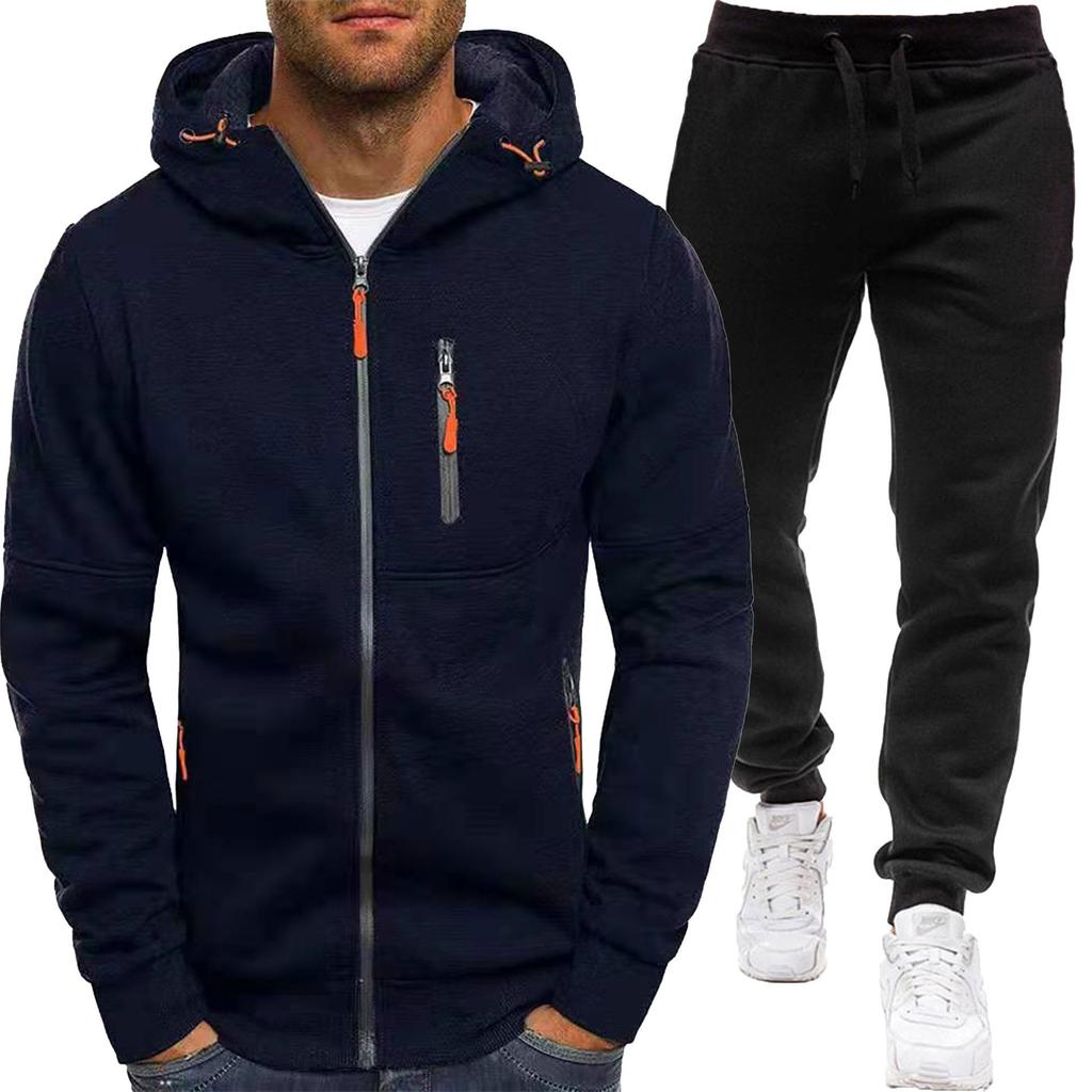 And New Sportswear Jacket Long Sleeve Pants Hooded Casual Zipper Cardigan Men's Set