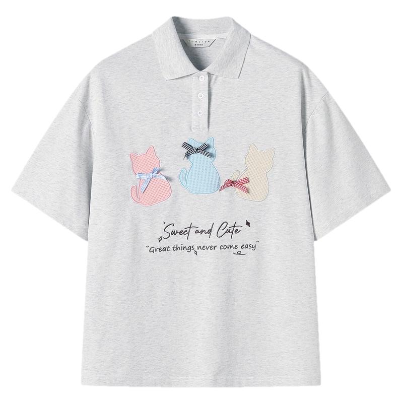 TonLion Women s Appliqué Short-Sleeve Polo Shirt M