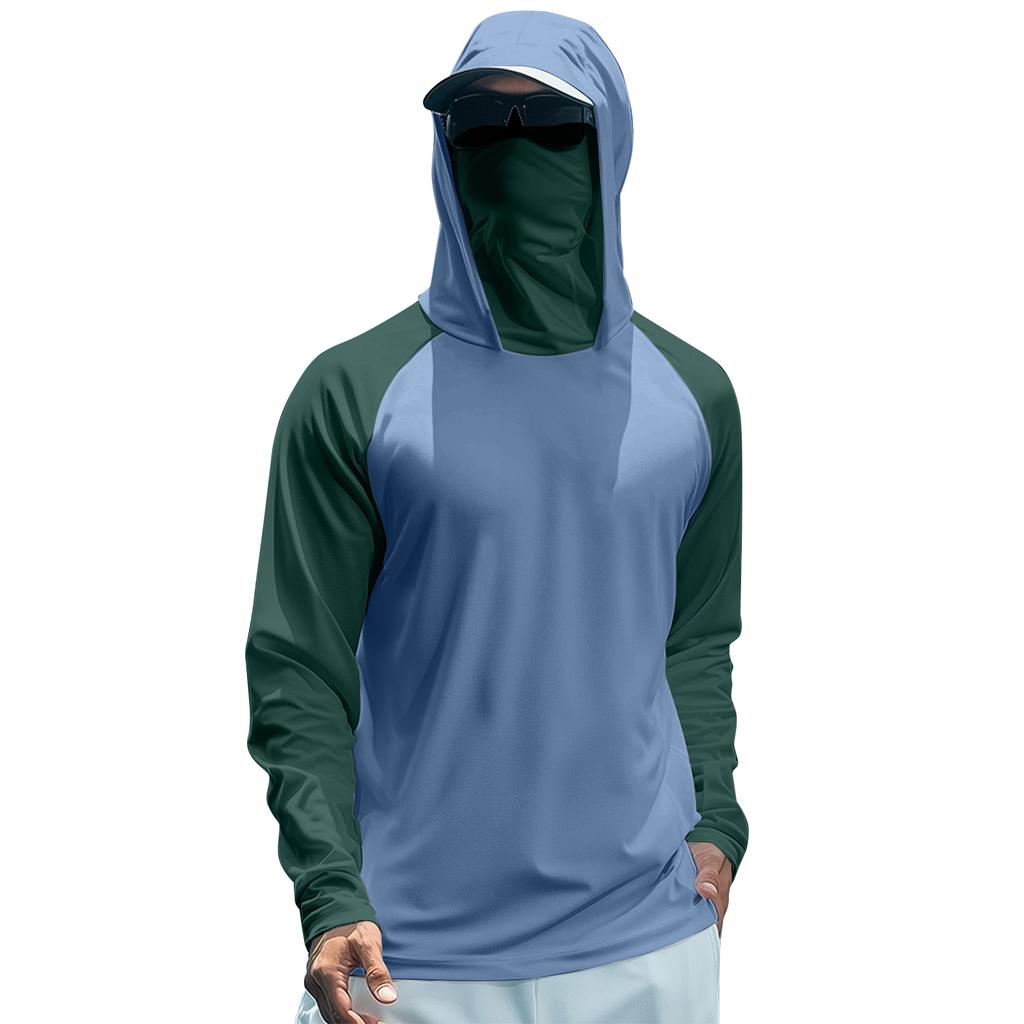 Men's Summer Color Matching Quick-drying Long-sleeved T-shirt Sun Clothing Fishing Fitness Sports Hooded Long-sleeved Top