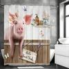 Pink Piggy Farm Floral Butterfly Shower Curtain, Bathroom Decorative Shower Curtain, Waterproof Shower Curtain with Hooks
