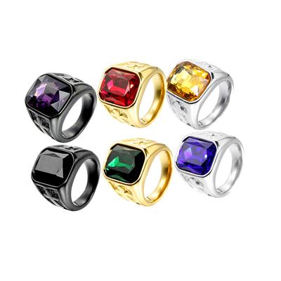 Creative Titanium Steel Cross Gemstone Ring Unisex Gothic Punk Style Jewelry Accessory