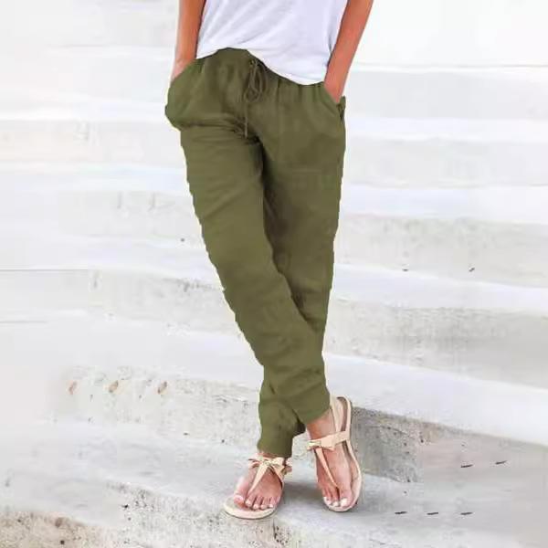 Pantaloni Jogger da Donna a Vita Alta Vestibilità Larga Pantaloni Casual Monocolore Coulisse Lino Cotone Dimagranti Pantaloni Lunghi Quotidiani