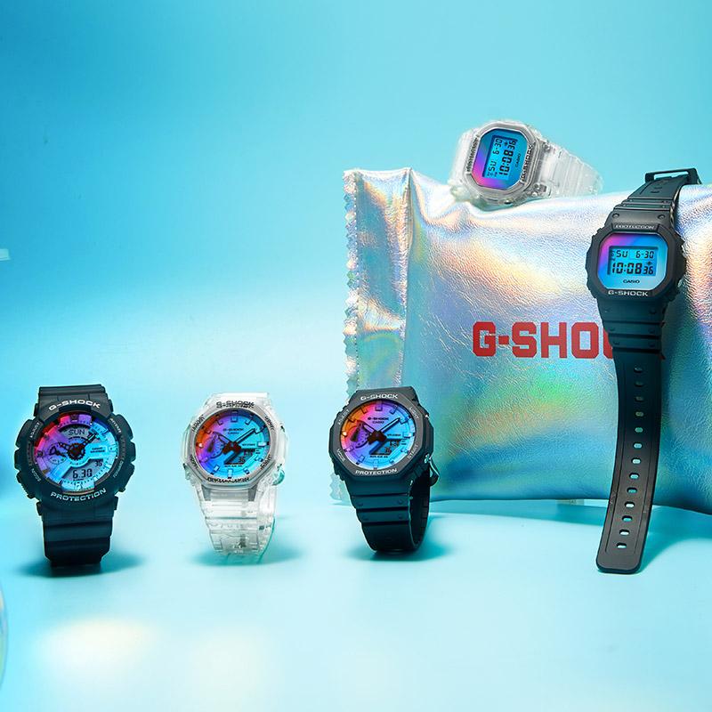 G-Shock Casio Neon Series Colorful Laser Glass Mirror Casual Sports Waterproof and Antimagnetic Men's Watch Black GA-110SR-1APR