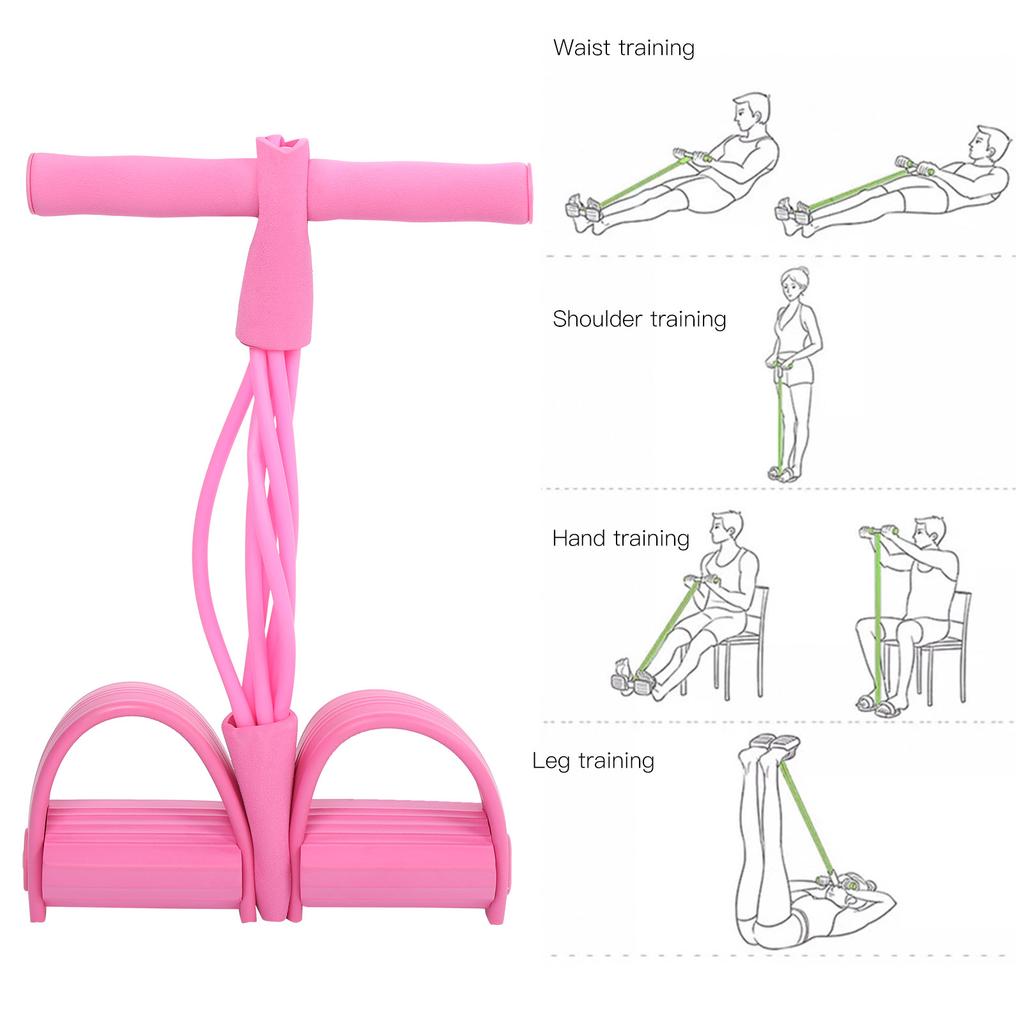 4 Tube Elastic Pull Rope Sit Up Training Pedal Resistance Band   Stretching Fitness Equipment