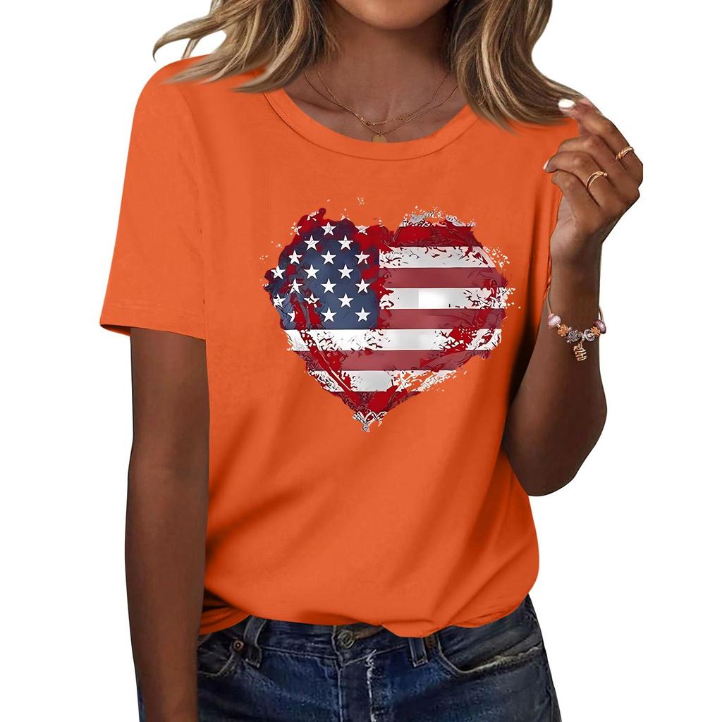 Women's Fashion Casual Printed Short Sleeve Round Neck Pullover Tops