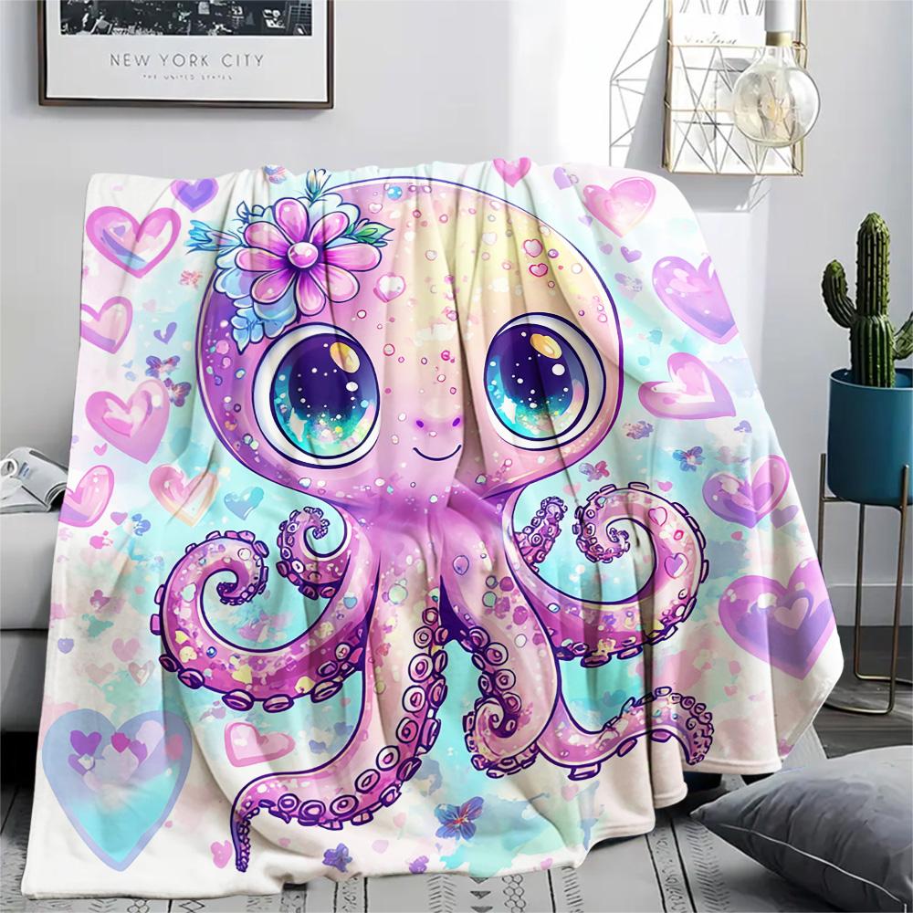 Octopus Print Flannel Blanket, High quality Comfortable for All Seasons, Home Decor, Warmth and Comfort, Perfect for Christmas Gifts