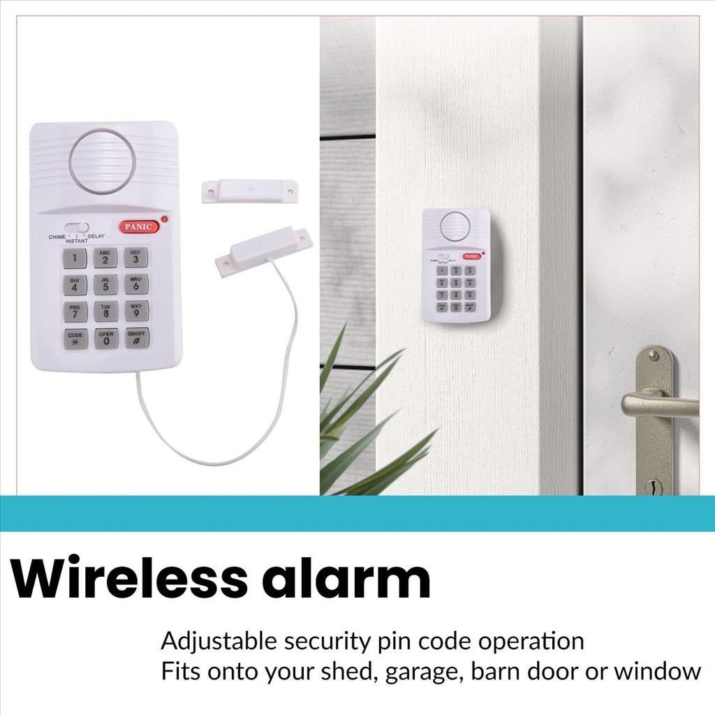 Loud Wireless Door Alarm Security Pin Panic Keypad for Home Office Garage Shed