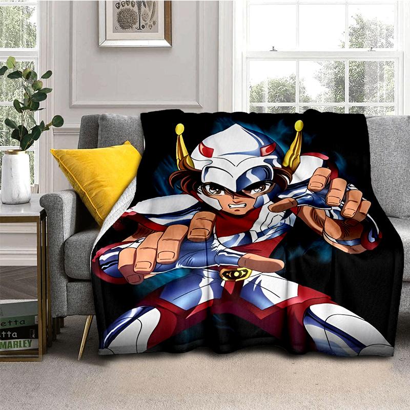 Cartoon Anime Saint-Seiya Glod Throws Blanket Kids Super Soft Blankt for Sofa Travel Couch Picnic Flannel Blanket Birthday Gift
