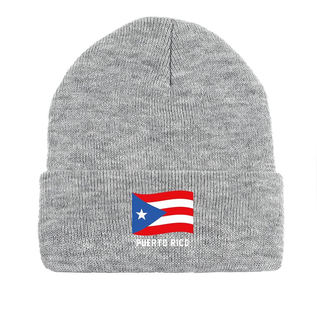 Flag of Puerto Rico Warm Knitted Cap Beanie, Patriotic Skullies Beanies Winter Candy Color Leisure Bobble Hat Knitted Hat Beanie