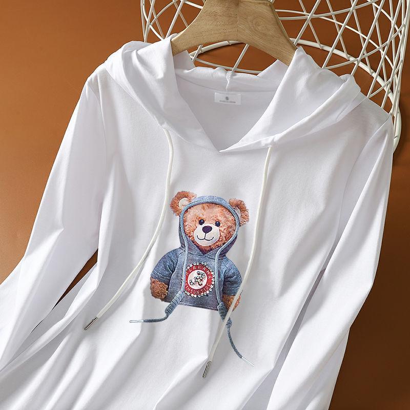 

Женская свободная футболка с капюшоном и длинными рукавами из 100% хлопка, размер L, в корейском стиле, универсальная для весны/осени 2024. L