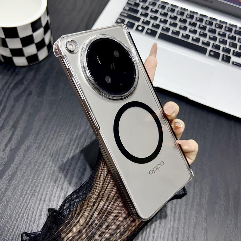 For Oppo Find N6 Case High Definition Transparent Dual Hinges Protection Magnetic Suction Wireless Charging Cover