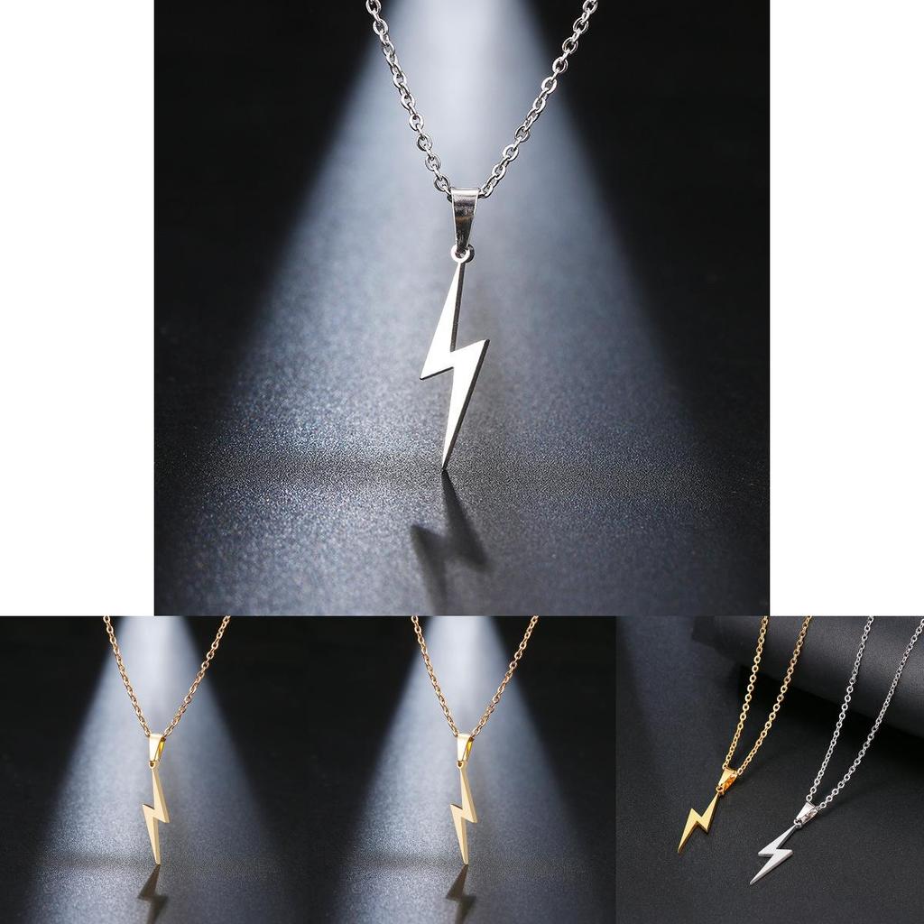 Stainless Steel Lightning Pendant Necklace For Couples With Electroplated Finish Casual Style