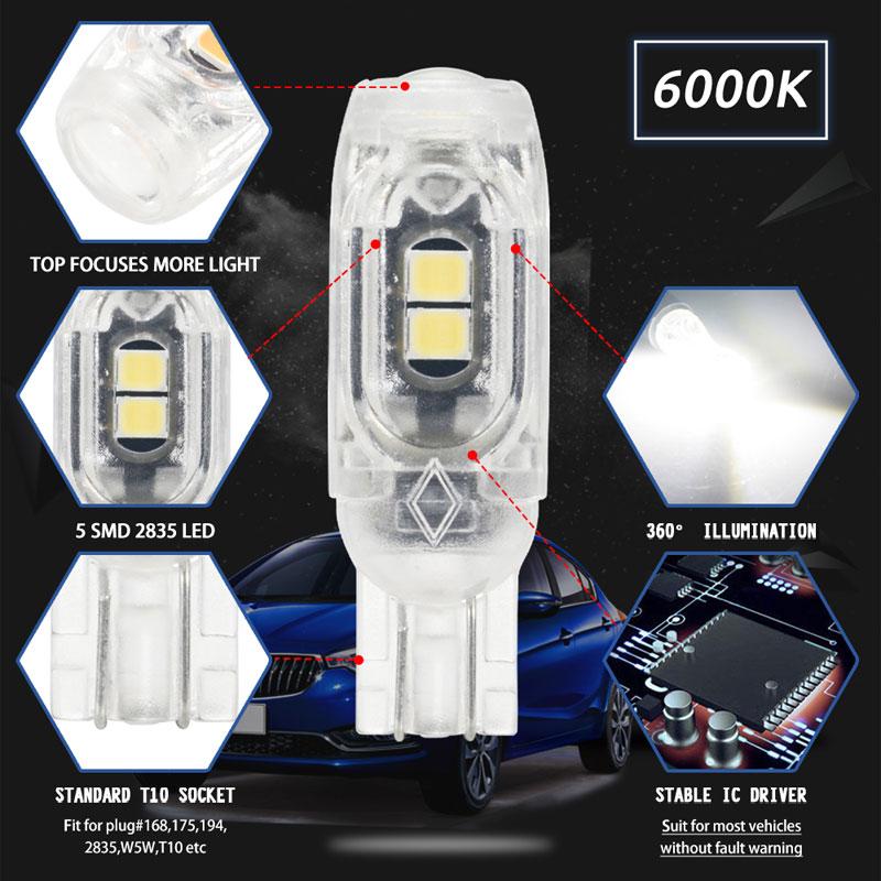 10/20pcs Car Flash T10 LED bulb 194 W5W Canbus Super bright 2835 5SMD Car Indicator Light Reading Light 12V DRL Signal light