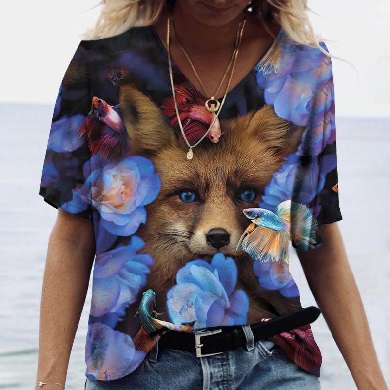 Trendy 3D T-shirt with Cartoon Cat Pattern Printed Women's T-shirt Short Sleeved 3D Printed Casual T-shirt
