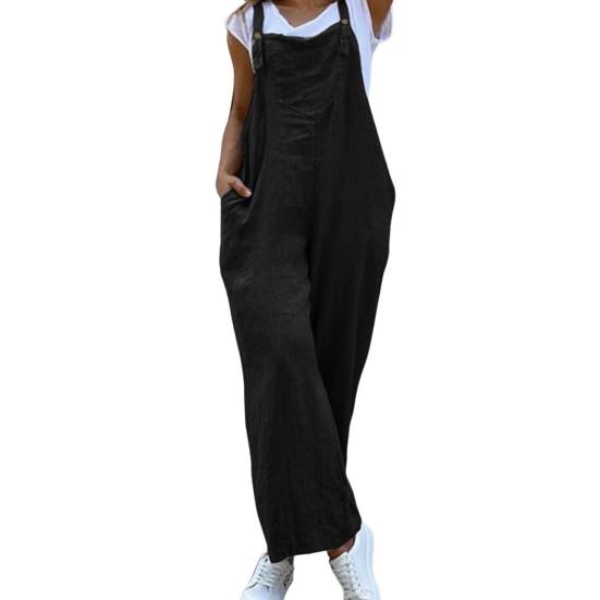Women Jumpsuit Loose Fit Shoulder Strap Solid Color Lady Overalls Cami Romper Baggy Playsuit for Daily Wear