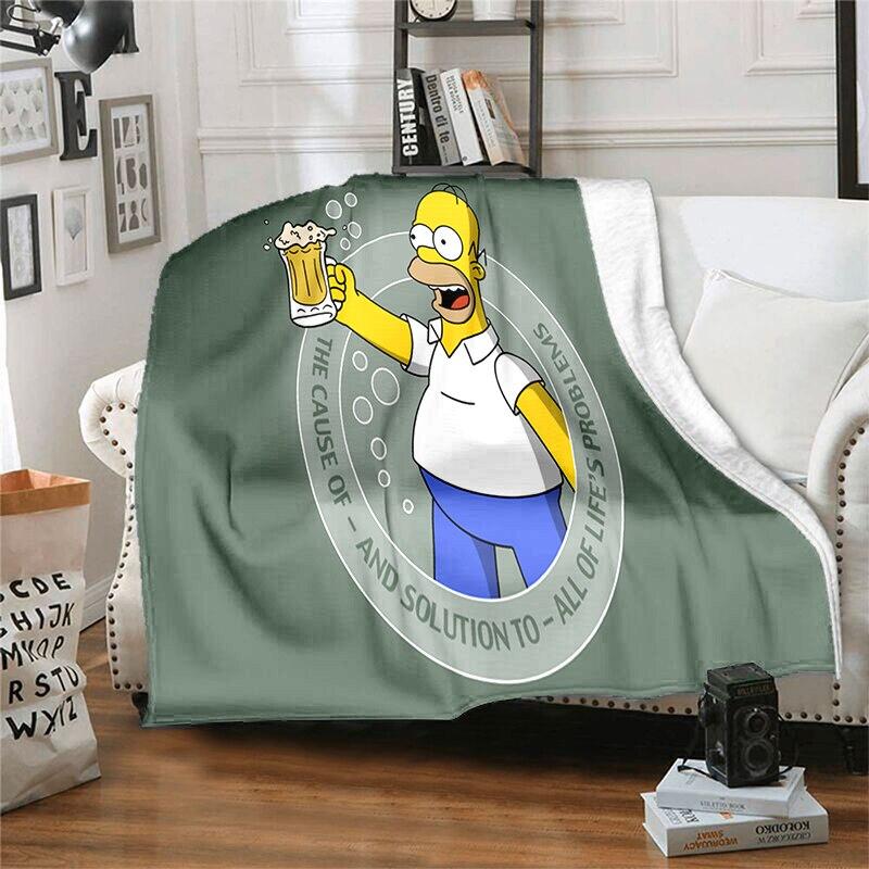S-Simpson Měkký plyšový rozkládací pohovka Hodící Cartoon Moderní flanelové přikrývka Potah Tištěná přikrývka Dárek Piknikové deky
