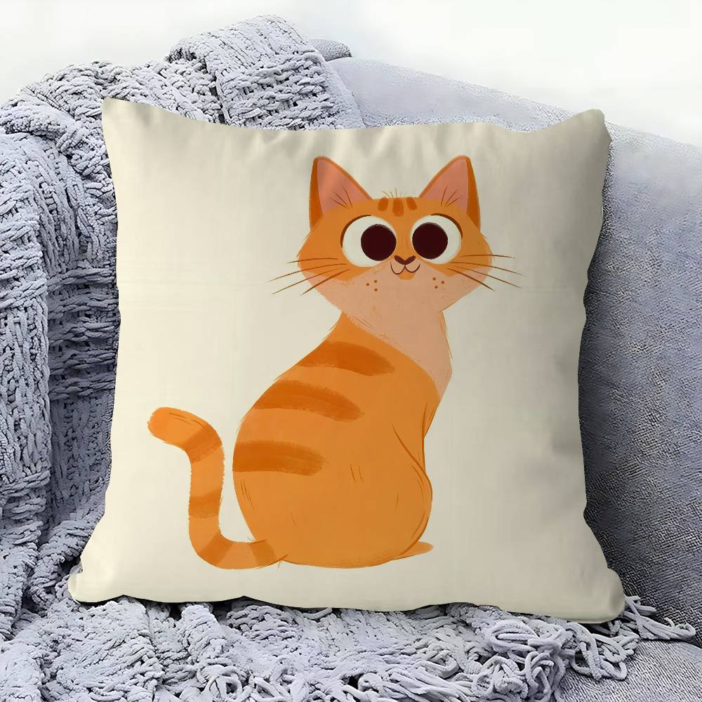 Cute Cartoon Cat Illustration Pillow Gift Home Office Decoration Bedroom Sofa Car Cushion Cover Case 45x45