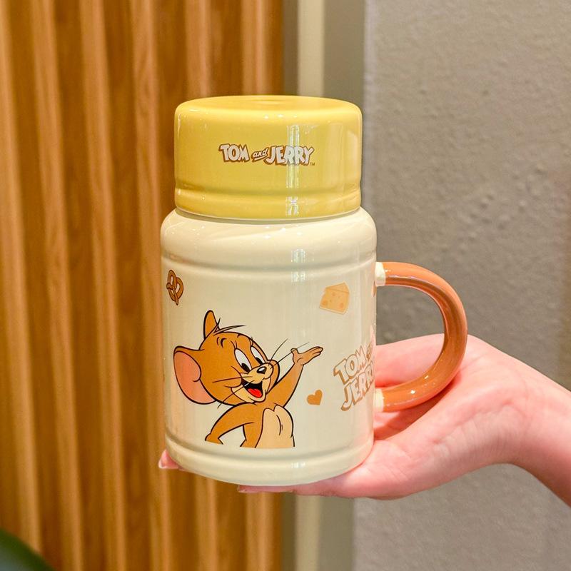 

Керамическая кружка с кошкой и мышкой с крышкой и ложкой, детская чашка для воды для девочки, подарок на день рождения для подруг, подарочная коробка 401-500ml