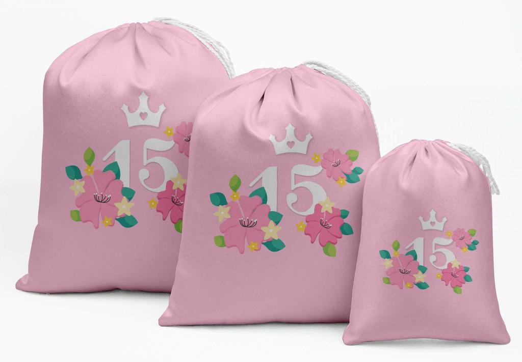 Darling Souvenir Purple Floral Quinceanera Party Supplies Drawstring Pouches Favor Bags 15