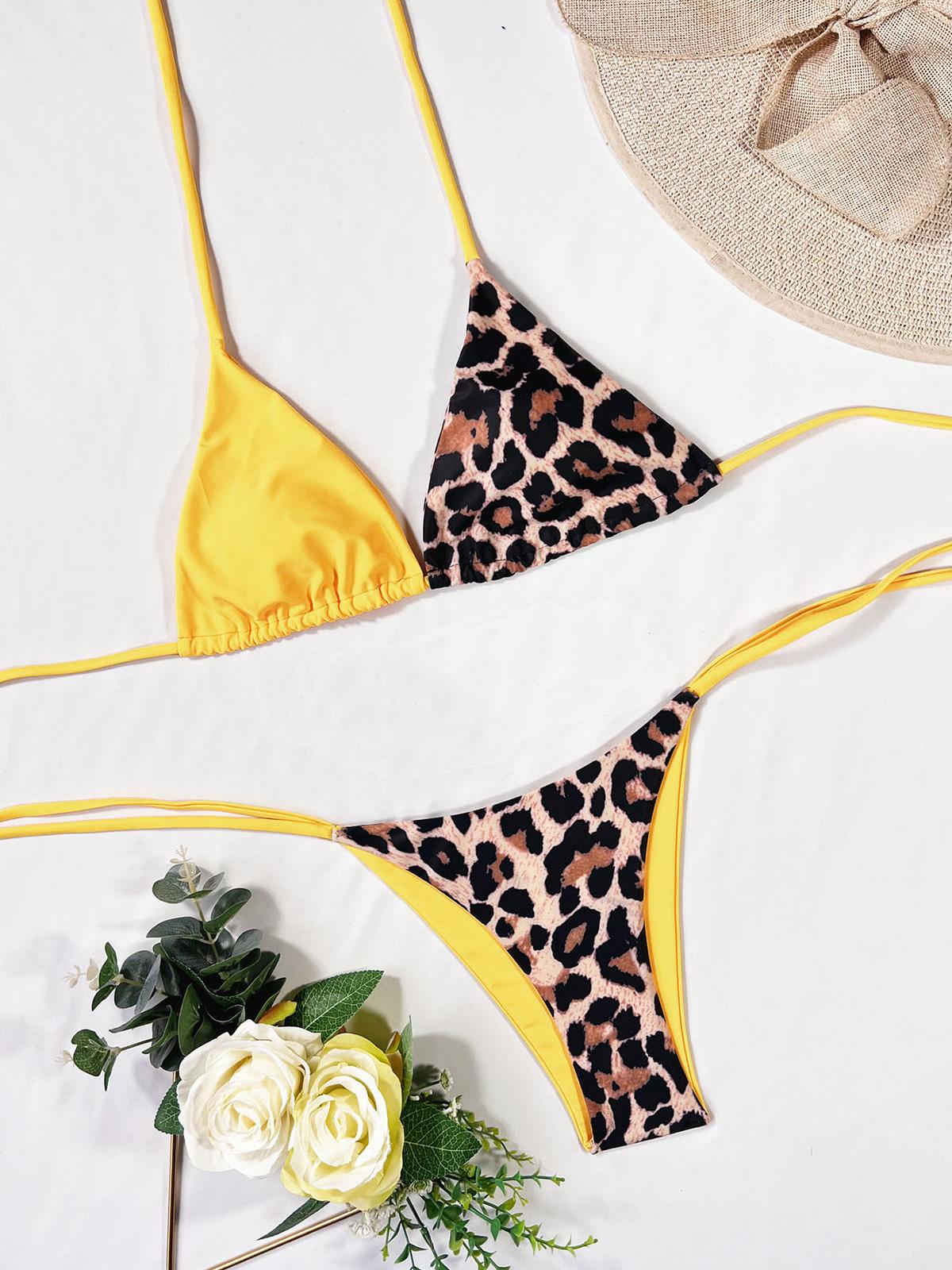 

10 цветов сращивание Холтер леопардовый бикини женский купальник женский купальник из двух частей комплект бикини купальный костюм купальный костюм леди L леопардовый/жёлтый