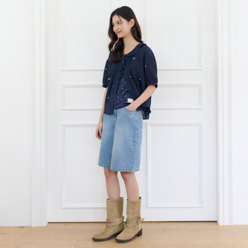 Thursday Island Women Flower Embroidery Ruffle Collar Blouse T264mbl238w
