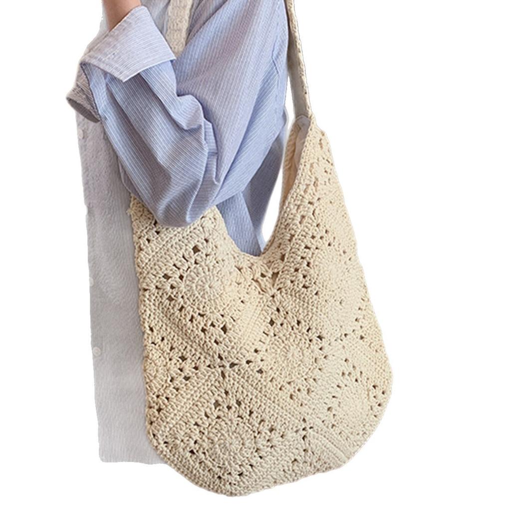 Fashion Casual Handmade Crochet Hollow Flower Woven Summer Vacation Simple Large Capacity Commuting Work Shoulder Bag