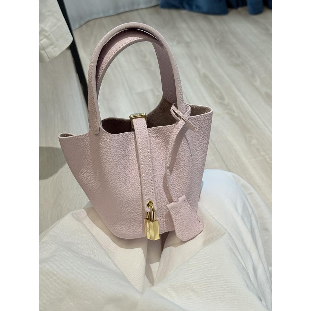 Cross-border direct supply, first-layer cowhide mini vegetable basket 14cm exquisite handbag, hand-held high-end versatile bucket bag