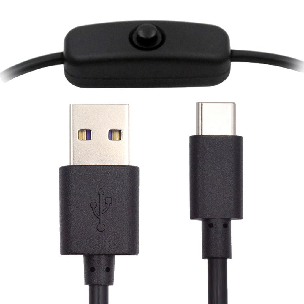 PW-015-TC 1m Type-C Male to USB-A Male USB2.0 Cable with On/Off Power Switch Button for DC5V Desk Lamp Fan Camera