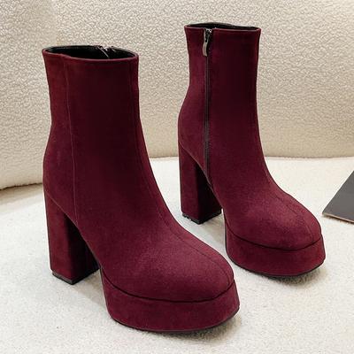 Damen High Heels Plateau Stiefeletten Winter Wildleder Elegant Büroschuhe 2025 Trend Goth Chelsea Chunky Schuhe Mode Botas Mujer