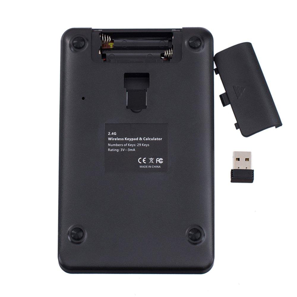 MCSaite 2-in-1 Wireless Calculator & Numeric Keypad with USB Receiver, 29 Keys, Compact Solar-Powered Calculator, 10-Digit Multi-Function Number Pad,