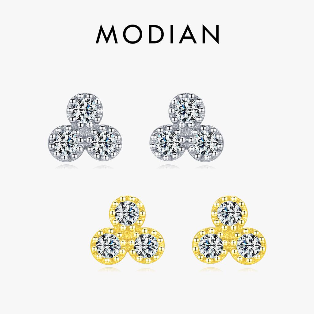 Modian 100% 925 Silver Simple Round Sparkling Clear CZ Tiny Small Stud Earrings For Women Wedding Jewelry Gift Brincos