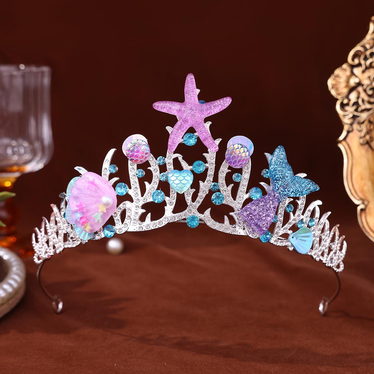 

Новый сплав, инкрустированный бриллиантами, бисерный головной убор, корона ручной работы для европейских и американских невест, свадебная корона принцессы с пайетками в виде морской звезды