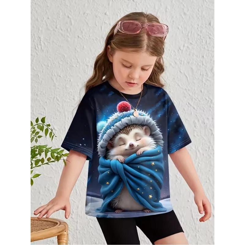 Childrens Clothing Girl Clothes Short Sleeve Girl T-Shirt Cartoon Animals 3D Print Casual O-Neck Girl Top Tee Kids Summer Clothes
