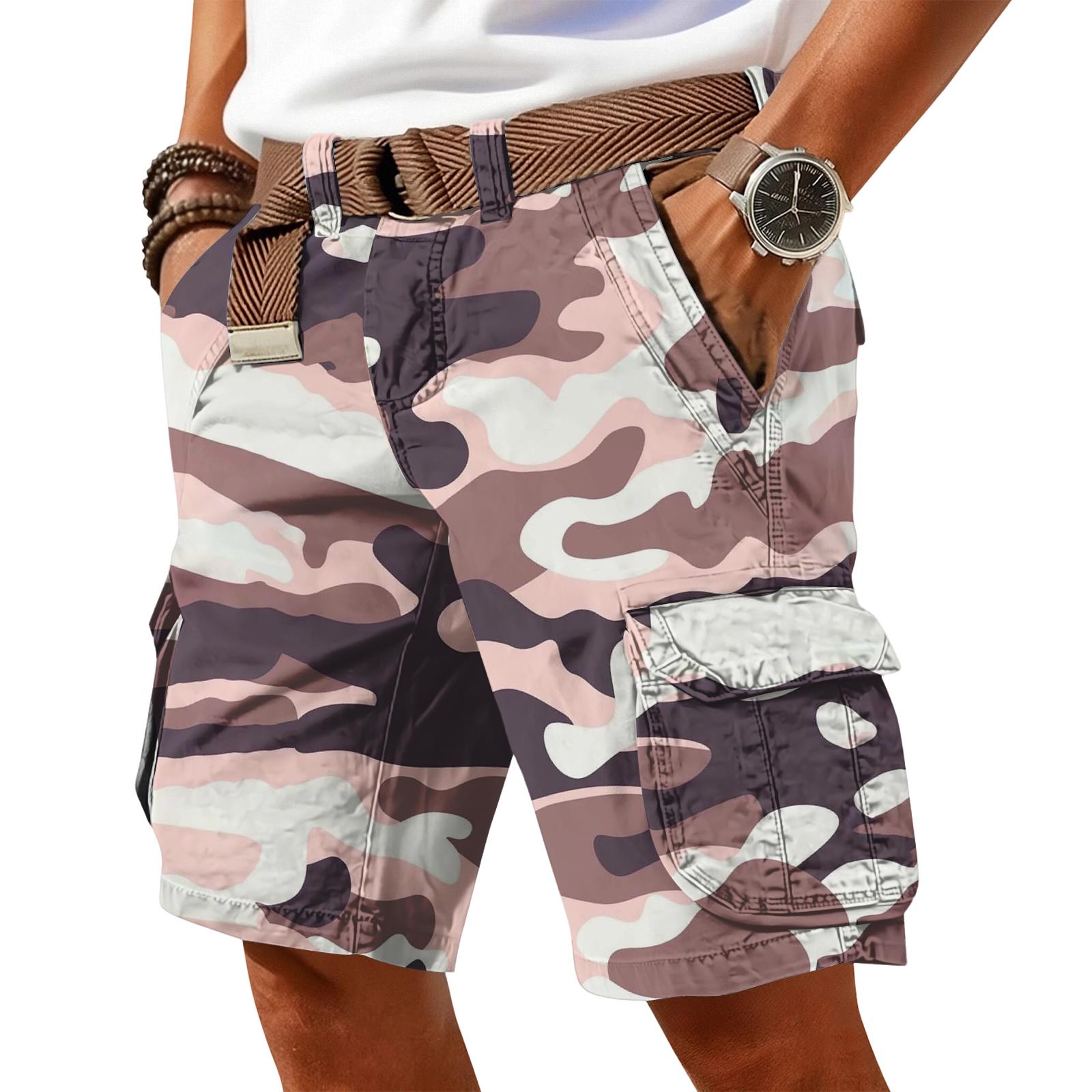 

Men Cargo Shorts Camouflage Pattern Relaxed Fit Cotton Multi Pocket Outdoor Shorts with Belt Included L