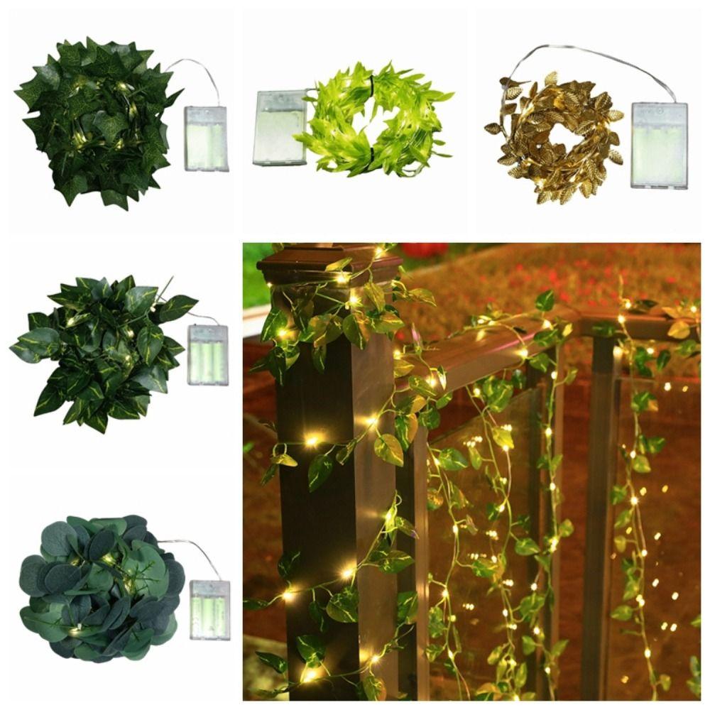Battery Powered Willow Curtain Lamp Green Leaf Artificial Leaf Lights  Xmas Decoration