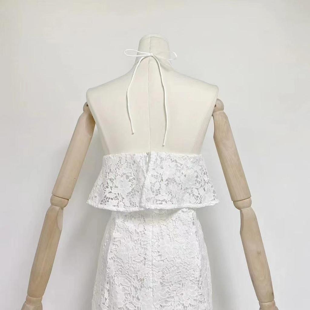 Summer 2023 European Sexy Tight-Fit Waist Hollow Long Dress