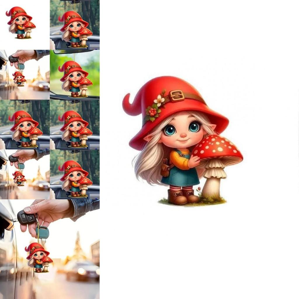 Car Decor Acrylic Cute Little Red Riding Hood Mushroom Girl Keychain Pendant For Vehicle Interior