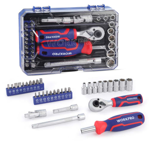 

WORKPRO Bit Ratchet Set, Socket Wrench Set, and Screwdriver Set, 34-Piece Set with 6.35mm (1/4 ) Drive, Dual-Use Head, Mini Ratchet Wrench, Extension